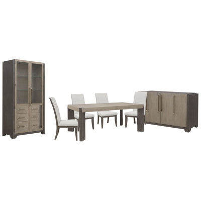 Table de salle à manger à pieds Inzillo avec 4 chaises d'appoint rembourrées et buffet