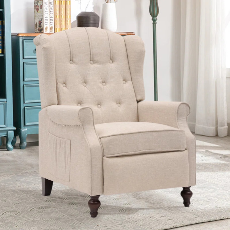 Fauteuil de massage inclinable à oreilles, Mélange de lin beige