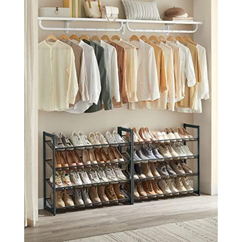 Shoe Rack, 8-Tier Shoe Organizer, Metal Rack For Garage, Set Of 2, 4-Tier Stackable Shelf, With Adjustable Flat Or Angled Shelves, 32-40 Pairs, Charcoal Gray