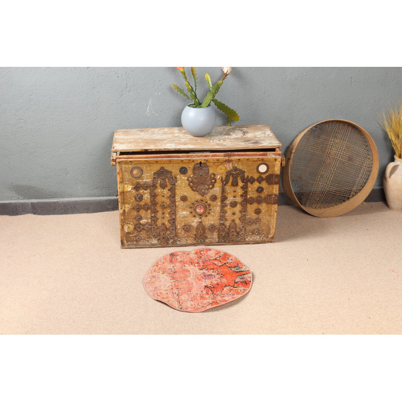 Anatolian-Style Orange Round Rug Ideal For Enhancing Your Entryway's Aesthetic Appeal