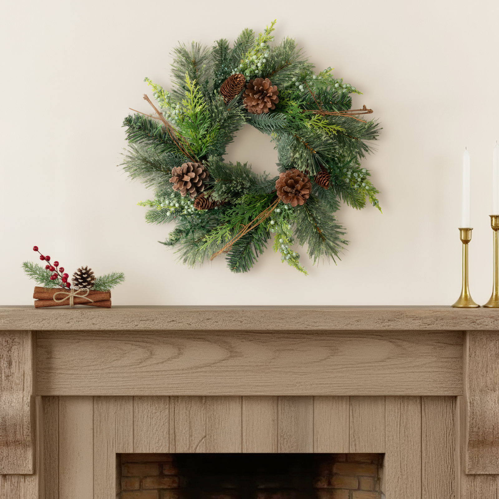 16.5'' Faux Pine Polyethylene Plastic Wreath