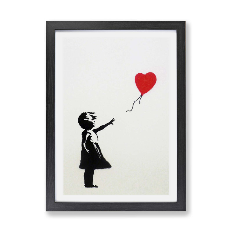 Girl with Red Balloon - Framed Print, 45cm H x 63cm W x 2cm D, Black