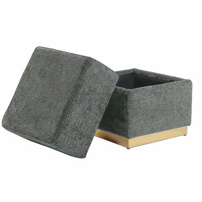 Contemporary Style Cube Design Accent Storage Compartment Stool Gold Plated Base Stainless Steel Green Finish Primary Living room