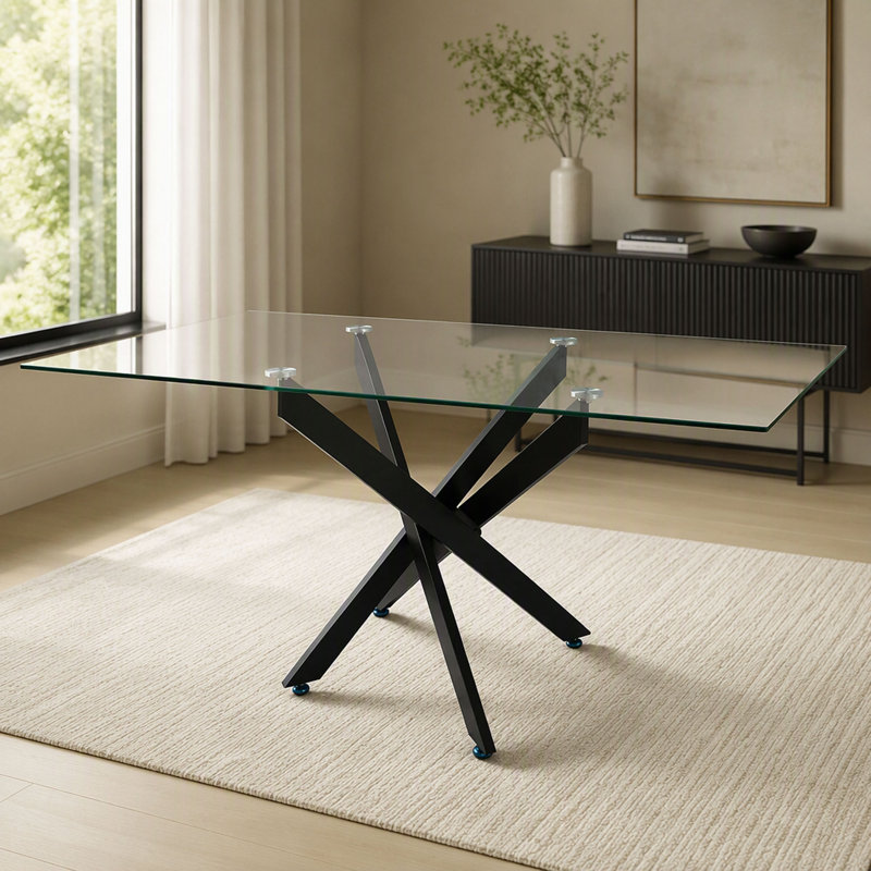 with Glass Base Dining Table, Transparent/noir