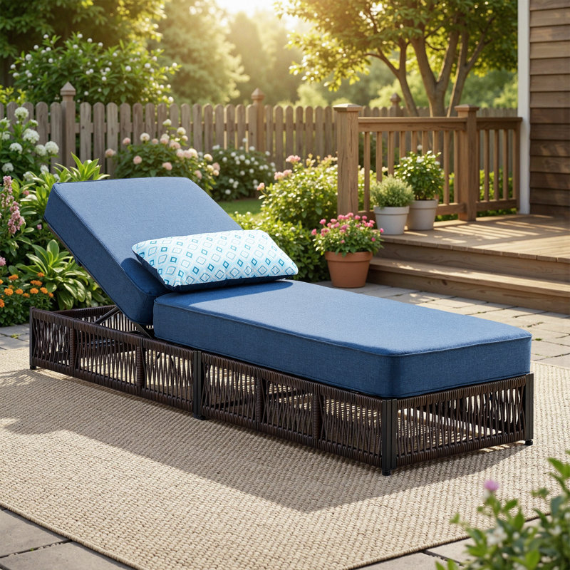 Clybourn Outdoor Poolside Adjustable Wicker Chaise Lounge Chair With Cushion (Set Of 1), Blue