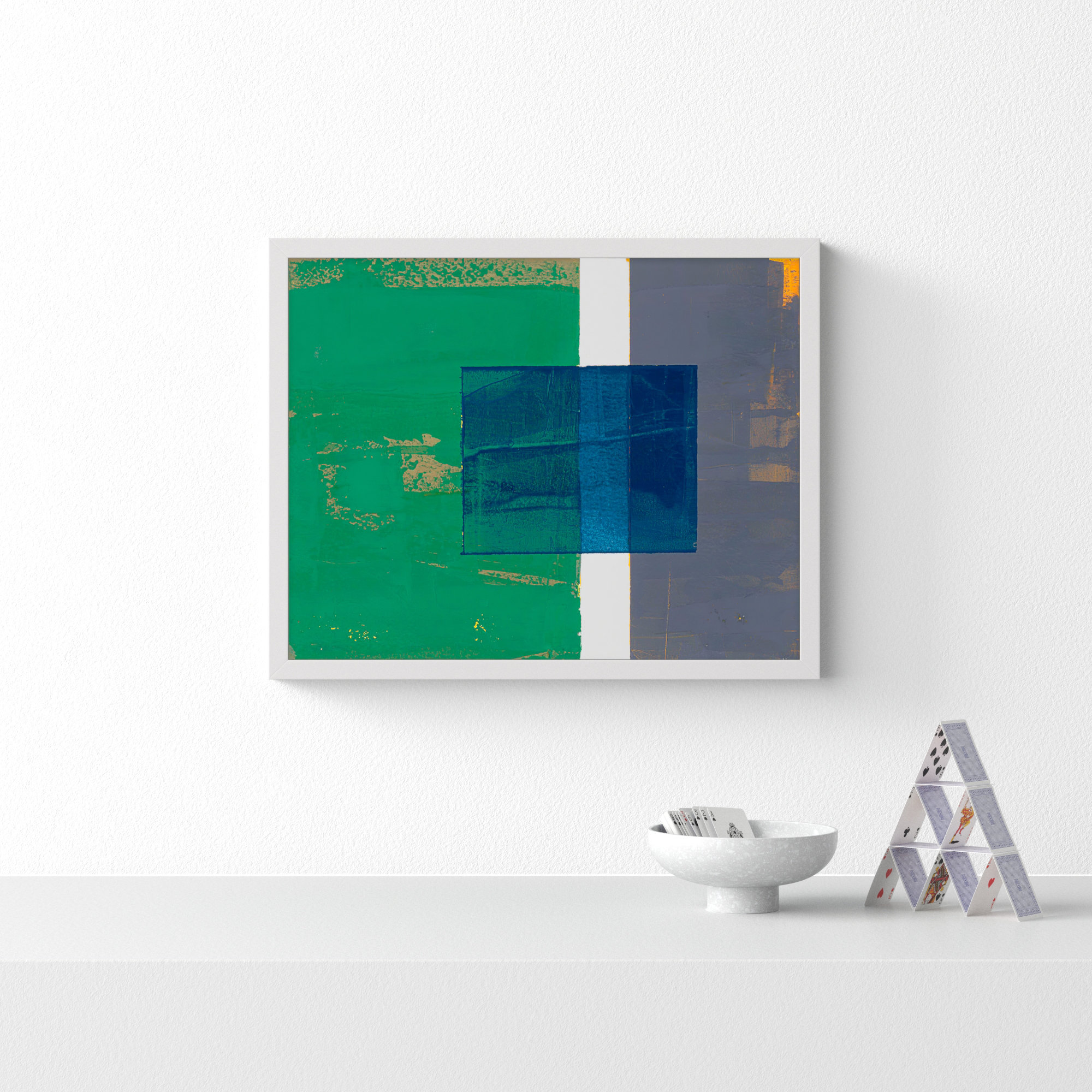 Bold In Blue 1 by Andrea Stokes, 40" H x 50" W x 1.25" D, White Framed