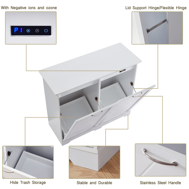 White MDF Wood Dual-Bin Tilt-Out Kitchen Trash Cabinet