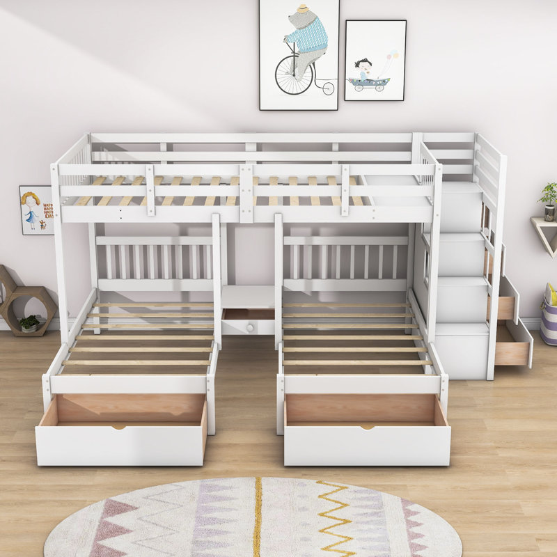 Enissa Full Over Twin & Twin 7 Drawers L-Shaped Bunk Beds, White