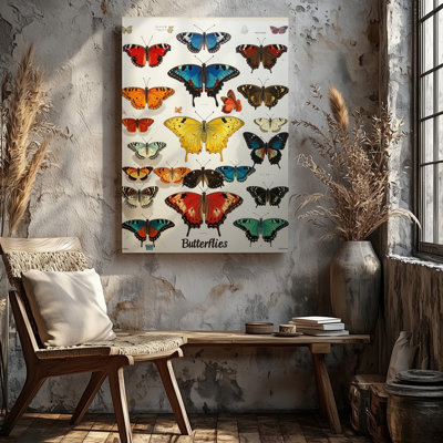 A Colorful Collection Of Butterflies Presented In Canvas A Modern Clean Style Against A White Wall Art Premium Quality Ready To Hang