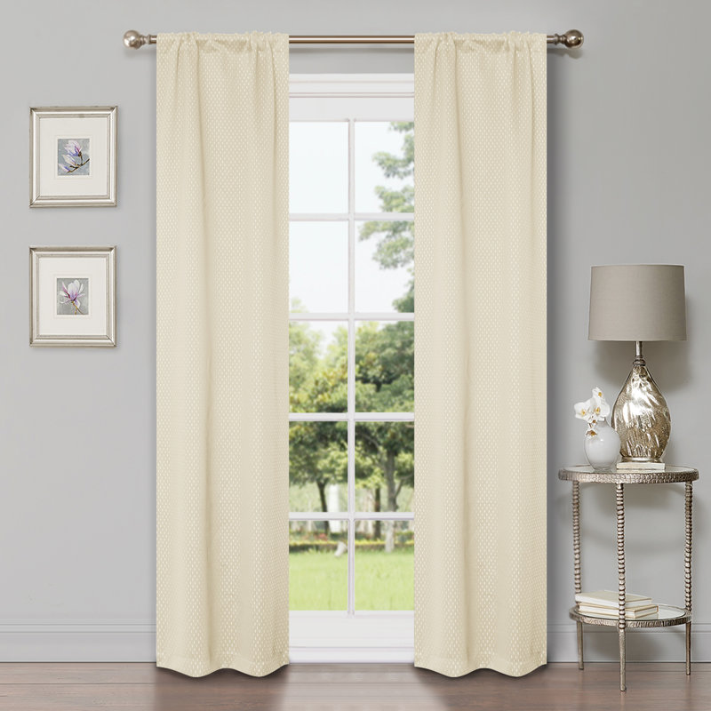Wiechmann Geometric Shimmer Abstract Room Darkening Curtain Panel Set, Ivory, 26" W x 84" L
