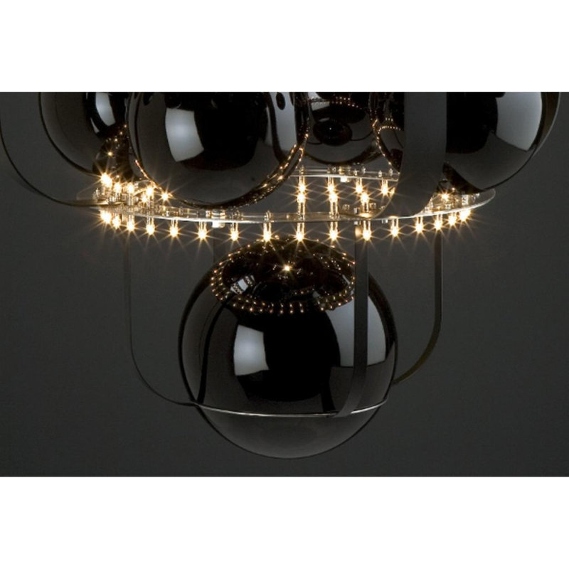 Lustre à niveaux en cristal clair avec détails en verre. Bleu royal, Noir, H 36 po x l 60 po x P 55 po, Noir