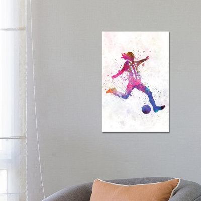 Girl Playing Soccer Silhouette IV by Paul Rommer - Wrapped Canvas Print