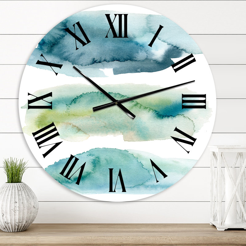 Blue and Green Clouds I - Horloge murale moderne, Petit