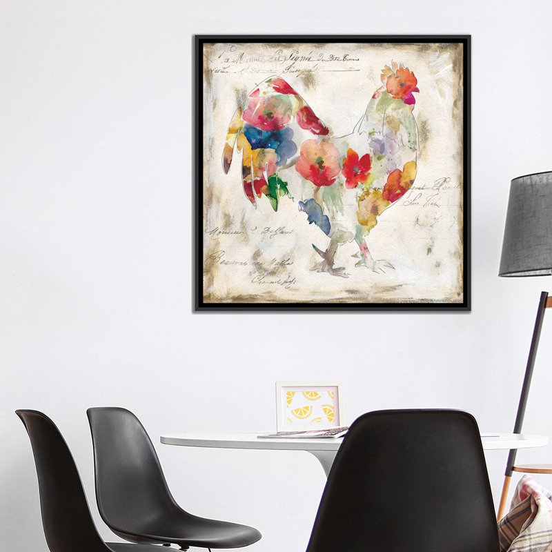 Reproduction d’art sur toile coq, H 18 po x l 18 po x P 1,5 po, Toile avec cadre noir, Pas de tapis