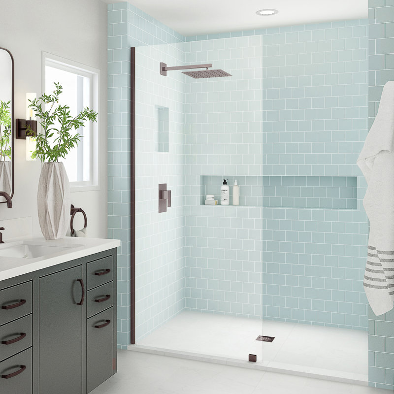 Elyse XL 32 in. W x 80 in. H Fixed Frameless Shower Door with Clear Star Cast Glass, Bronze