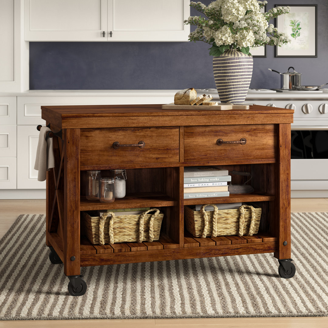 2-drawer Kitchen Island/Cart with Locking Casters Millwood Pines