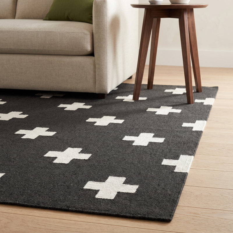 Cavan Geometric Handmade Tufted Wool Black Area Rug, Rectangle 3' x 5'