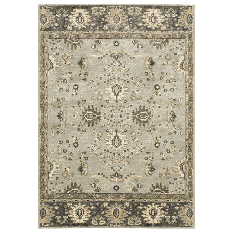 Tapis gris / beige tissé à la machine Caryll, Rectangle 7 pi 10 po x 10 pi 10 po