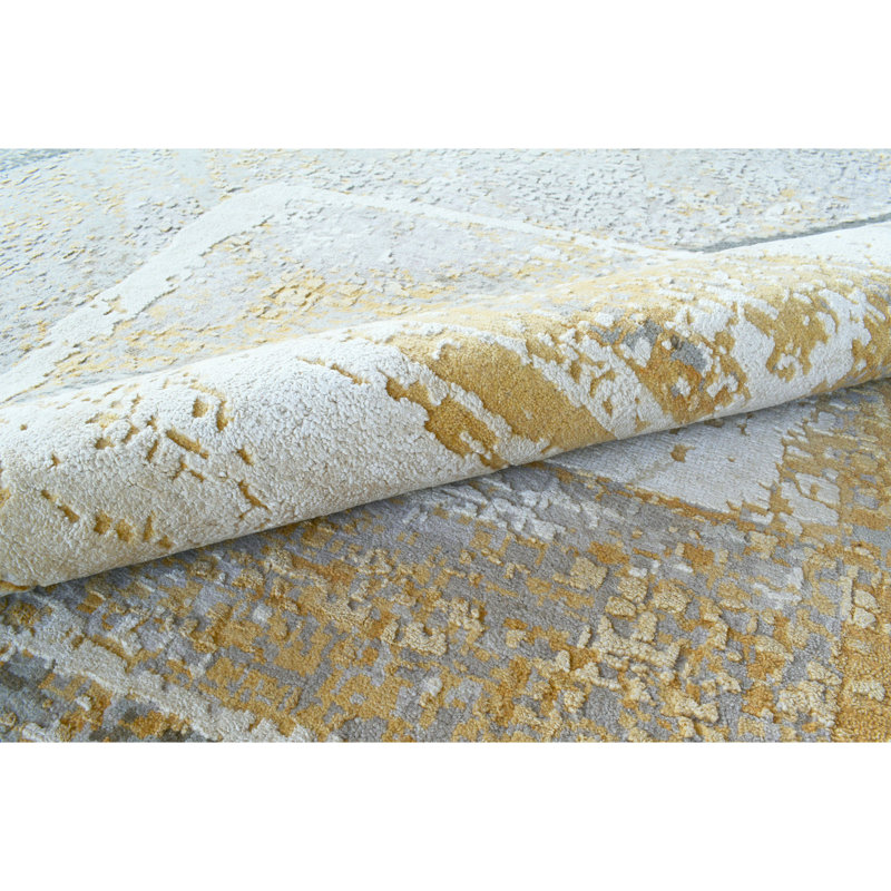Abstract Area Rug in Gold/Dark Green/Gray/Ivory, Rectangle 9' x 12'