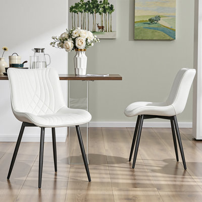 Dining Chair Set Of 2, Modern PU Leather Dining Room Chairs, Upholstered Kitchen Chairs With Metal Legs, Mid Century Accent Side Chairs For Dining Room, Kitchen, Living Room, Bedroom