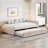 Stylish Striped Upholstered Daybed with L-Shaped Backrest and Pull-Out Trundle for Modern Comfort and Convenience-575815804