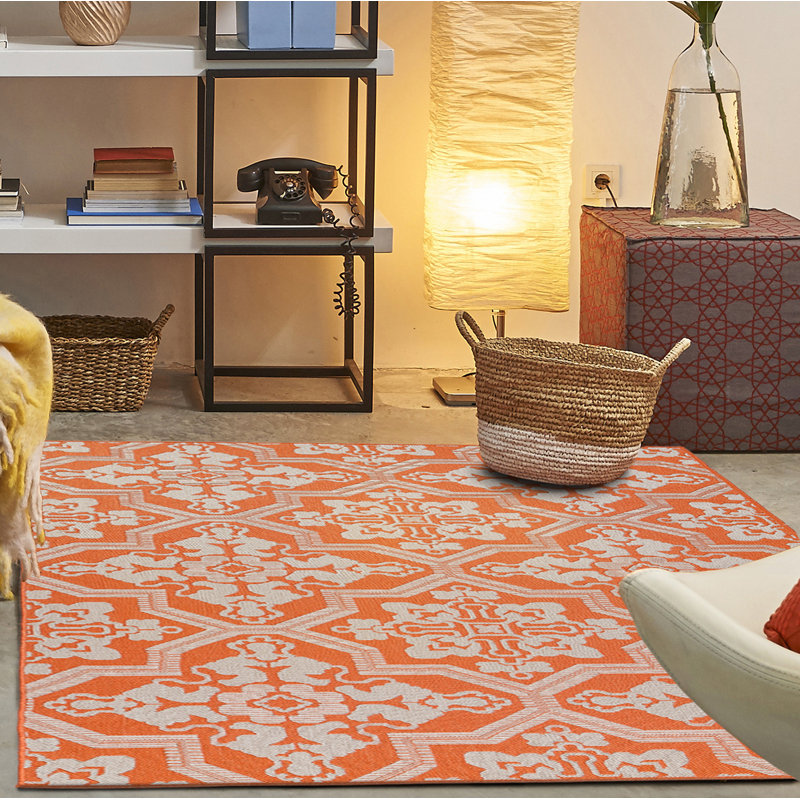 Tapis orange intérieur / extérieur Swinton, Rectangle 6 pi 5 po x 9 pi