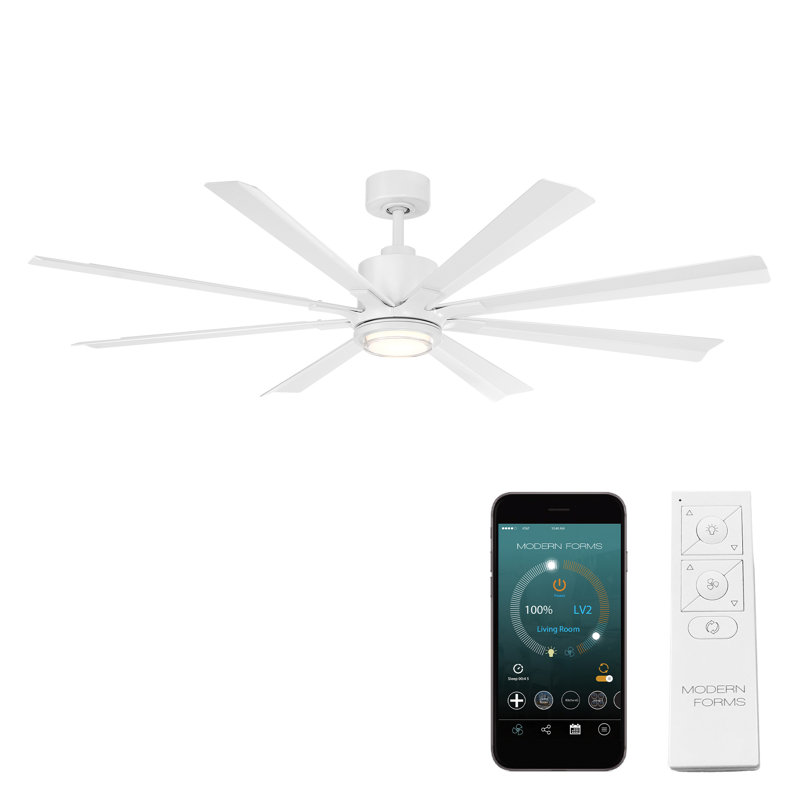 Size Matters 8-Blade Smart Ceiling Fan, Matte White, 65", Yes
