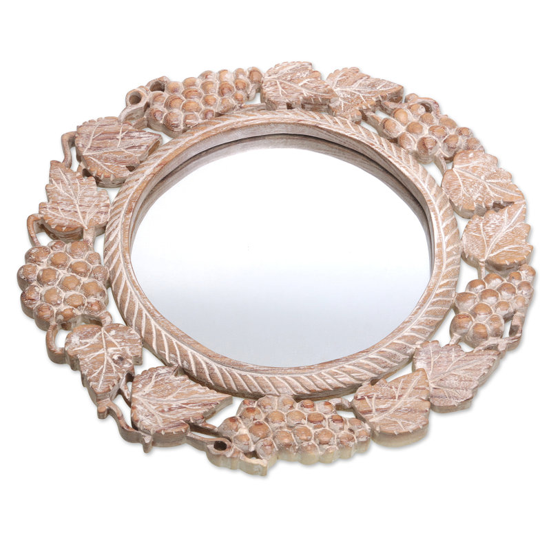Round Whitewashed Wood Kids Wall Mirror with Grape Motif