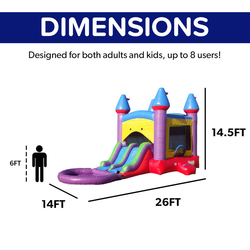 HeroKiddo Jelly Bean Castle Commercial Grade Bounce House Water Slide with Splash Pool (with Blower)