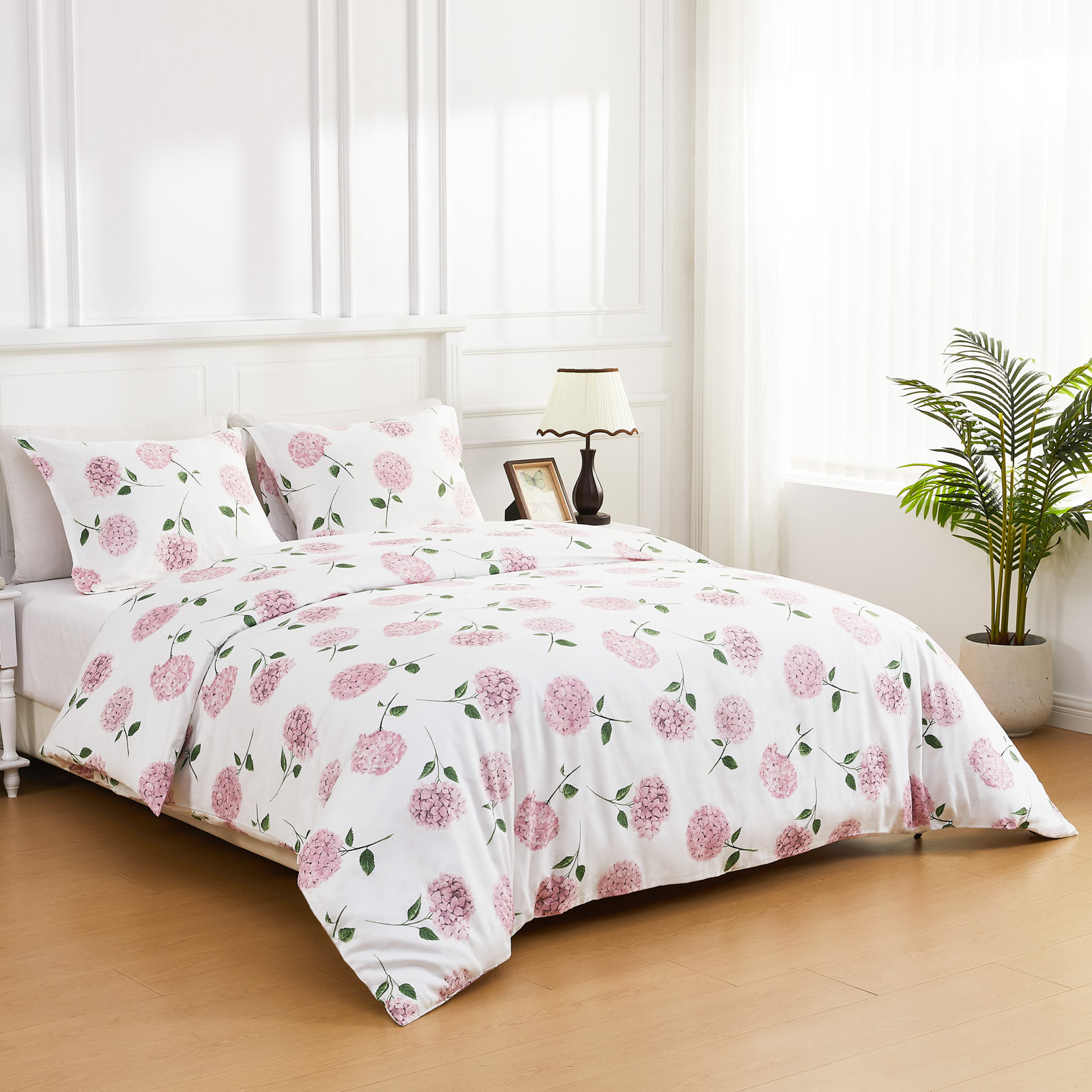 Audrina Cotton Duvet Cover Set, King Duvet Cover + 2 King Sham, Pink