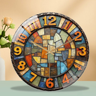 Horloge murale rétro avec mosaïque colorée - horloge murale moderne en verre 12 po