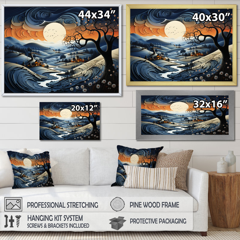 " Countryside Twilight Blues Landscape III ", Wrapped Canvas, 34" H x 44" W