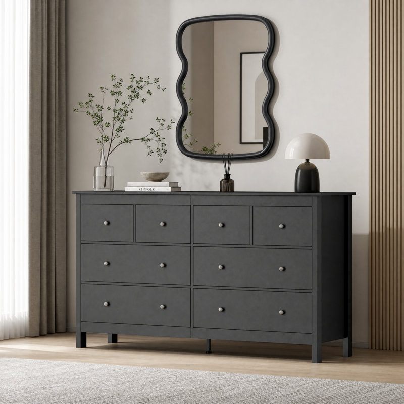 Commode 55 po à 10 tiroirs, commode avec glissières lisses et ensemble anti-basculement pour chambre à coucher 55 po, Noir