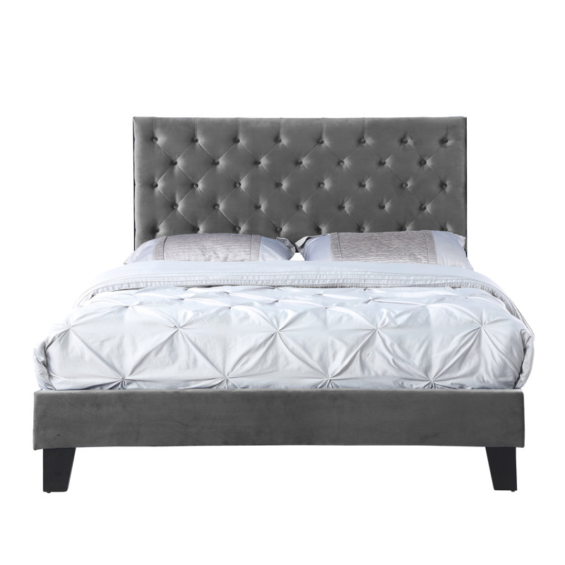 Daisy-Rae Upholstered Slat Bed, Queen, Gray