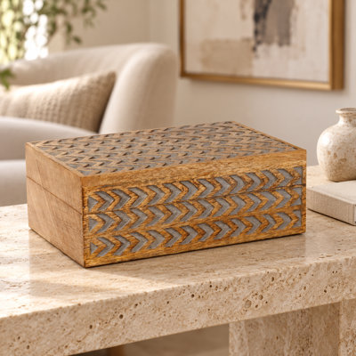 10.5 x 7.5" Handcrafted Mango Wood Decorative Storage Box with Lid