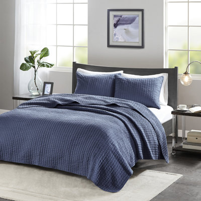 Courtepointe en coton doux et rembourré en bleu marine pour lit simple / simple TG réversible et tissu