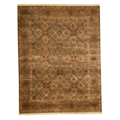 Tapis vert / brun / beige noué à la main de conception unique 9 pi 1 po x 11 pi 9 po