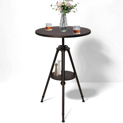 Dia 23.62" Round Pub Table Height Adjustable With 360 Swivel Metal Tabletop For Dining Bistro Cafe Home Bar, Rustic Black by 17 Stories