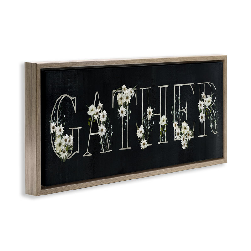 «Chalkboard & Floral Gather», art mural encadré flottant par Nan, H 14 po x l 31 po, Cadre flottant orme Montalcino