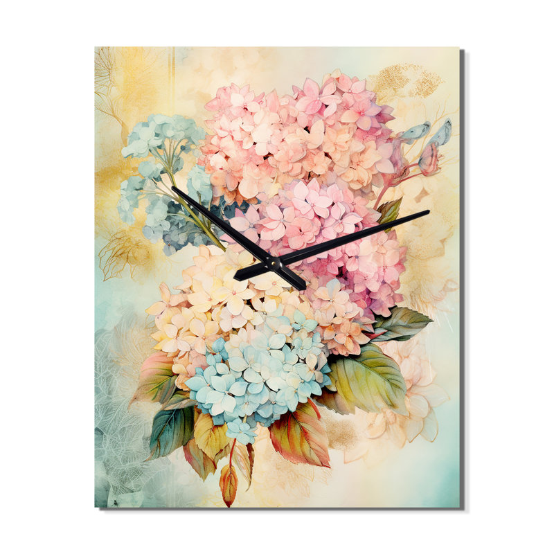 Retro Hydrangea Bouquet In Pink I - Hydrangea Very Large Wall Clocks, Small