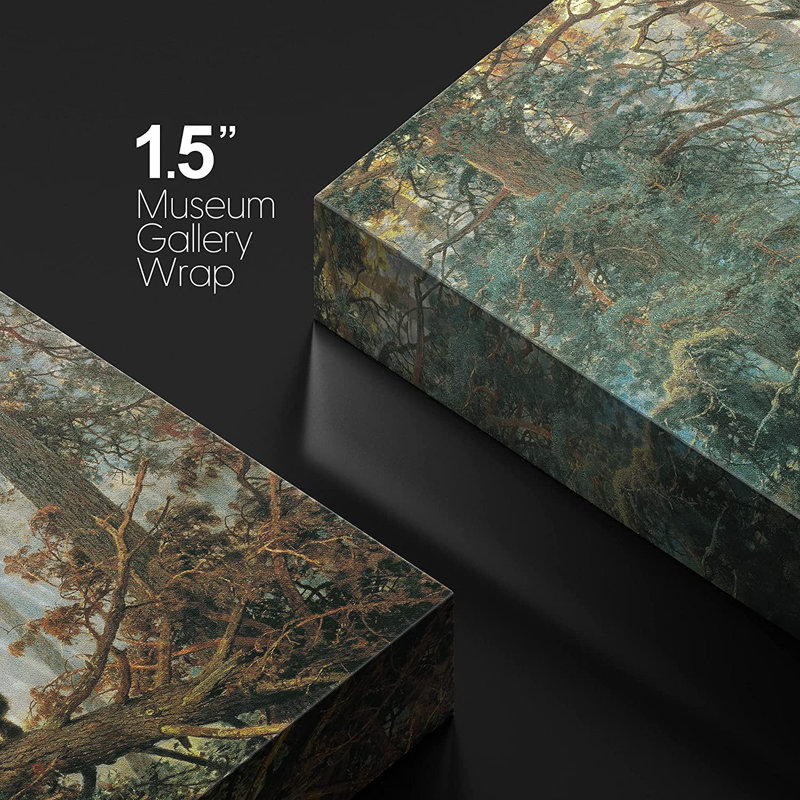 Morning in Pine Forest Canvas Art with Black Bears