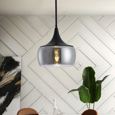 Eduvina 1-Light Matte Black Anthracite Glass Industrial Dimmable Iron Pendant Lighting