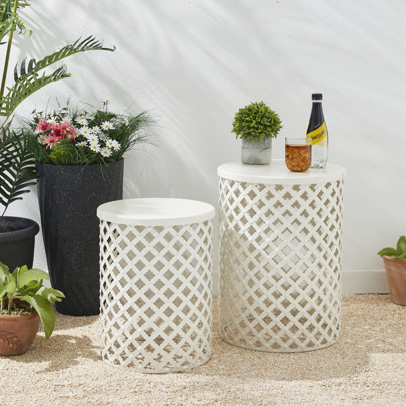 Tabouret de jardin multifonctionnel en métal S / 2, Blanc