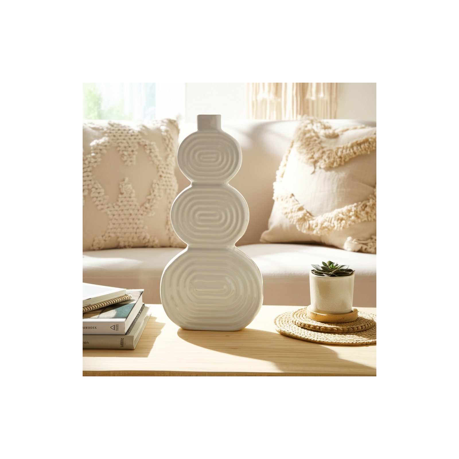 Sagebrook Home Alorie Artistic Accent Vase  Timeless Charm for Elegant Spaces, Circles White, 12" H x 6" W x 3" D