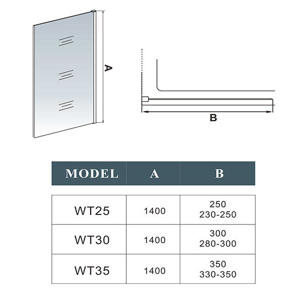 250/300/350/700/800mm Bath Shower Screen 6mm Glass Reversible Fixed Over Chrome Frame, 250cm W