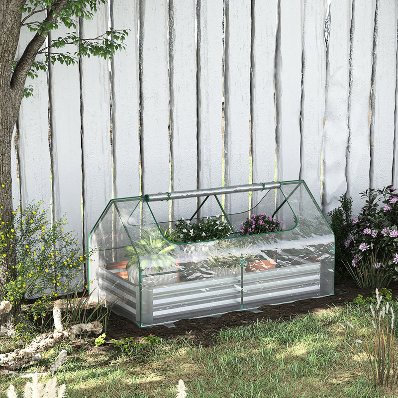 Garden Bed With Galvanized Construction And Greenhouse - Silver, 6' X 3', For Cultivating Colorful Fruits Veggies Cover Growing Tasty