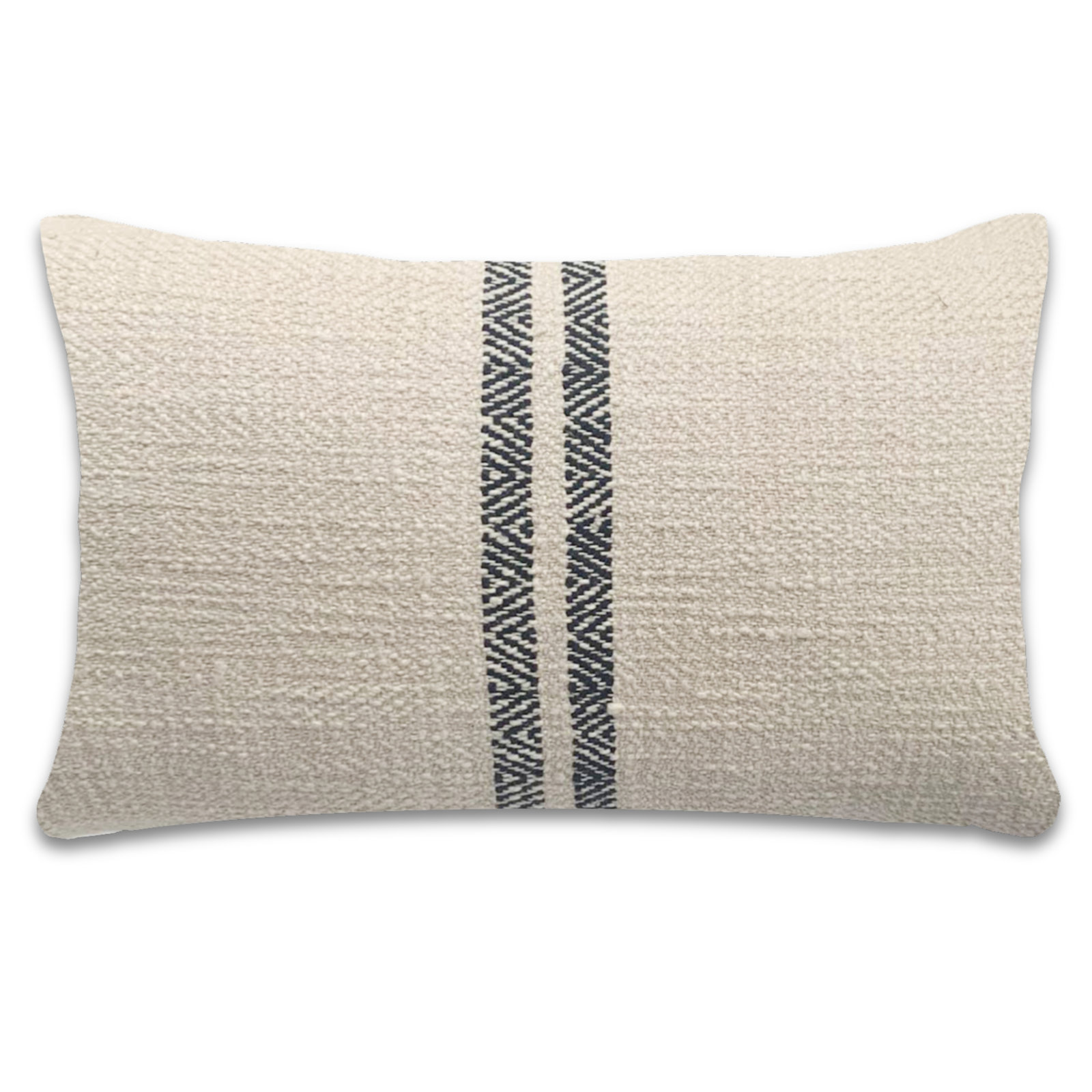 PILLOWPIA Hugh Cotton Lumbar Pillow Cover with Chevron Pattern and Brass Zipper Accent, Cream