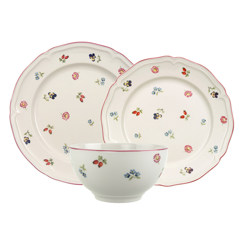 Couvert individuel 3 pièces en porcelaine, service pour 1 Petite Fleur