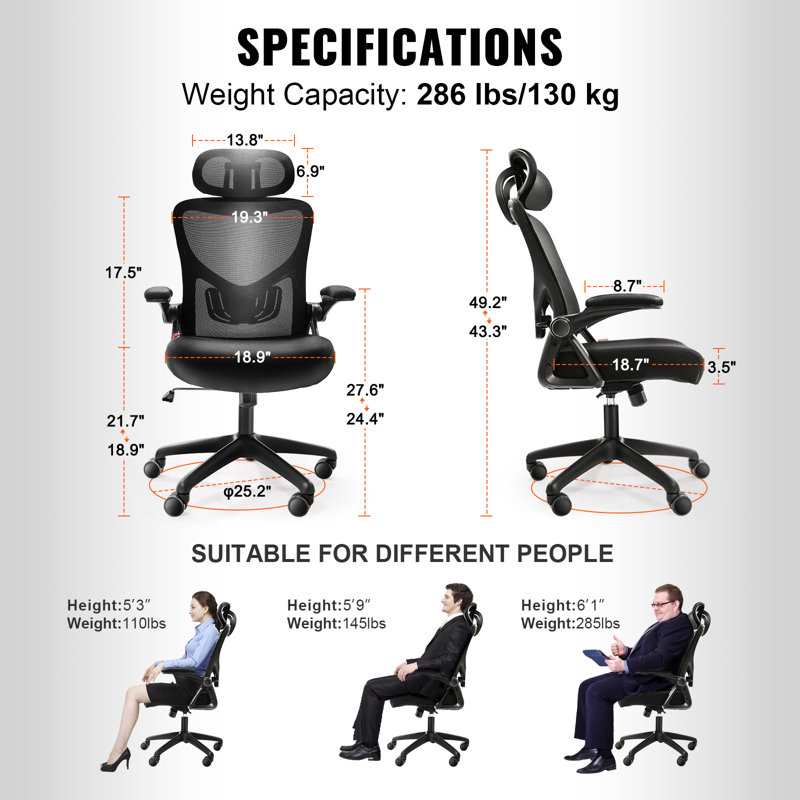 Chaise de bureau avec support lombaire ajustable, dossier ergonomique avec accoudoirs 2D, chaise de bureau ergonomique à dossier haut avec appui-tête réglable, chaise d'ordinateur pour la maison et le bureau