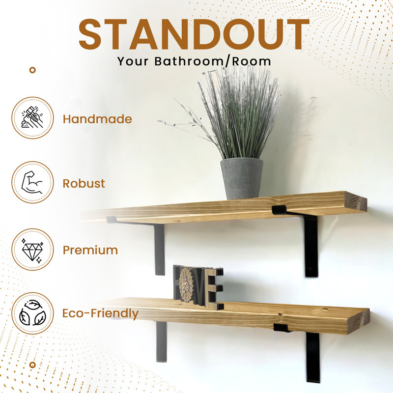 Gokmen Wood Floating Shelf, Rustic Pine, 4.5cm H x 60cm W x 22cm D